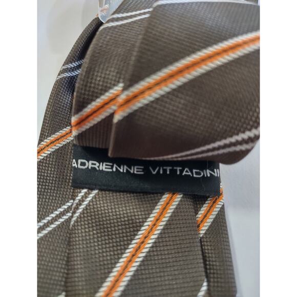 Adrienne Vittadini Tie Brown, Diagonal Orange Stripes With Tie Clip Fall Colors - Picture 5 of 10